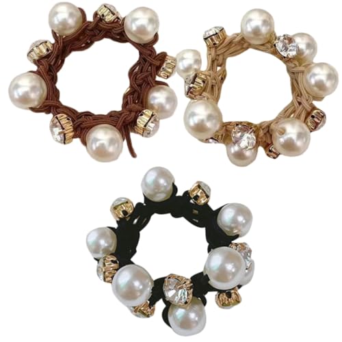 GALPADA 3 Stück Perlen Haargummis Elastisch Modisch für Damen und Mädchen Robustes Haarschmuck Pferdeschwanzhalter mit Guter Dehnbarkeit Geeignet für Anlässe und Haargrößen von GALPADA