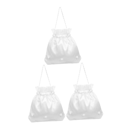 GALPADA 3 Stück Teiliges Satin Brauttaschen mit Blumendekor Stilvolle Geldbeutel für Hochzeitsfeier Langlebige Brautjungfern Pouch Weiß Stilvolles Accessoire für Braut und Blumenmädchen von GALPADA