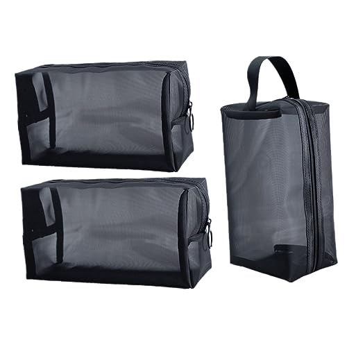 GALPADA 3 Stück Teiliges Set Tragbare Kosmetiktaschen Mesh Kulturbeutel für Make Up und Toilettenartikel Organizer für Reisen und Zuhause Design Schwarz von GALPADA