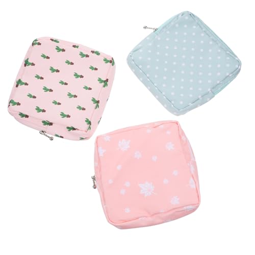 GALPADA 3 Stück Teiliges Tragbare Hygienebeutel mit Reißverschluss Praktische Binden und Tampon Aufbewahrungstasche für Damen Dekorative Menstruelle Organizer in Grün mit Punkten Kaktus von GALPADA