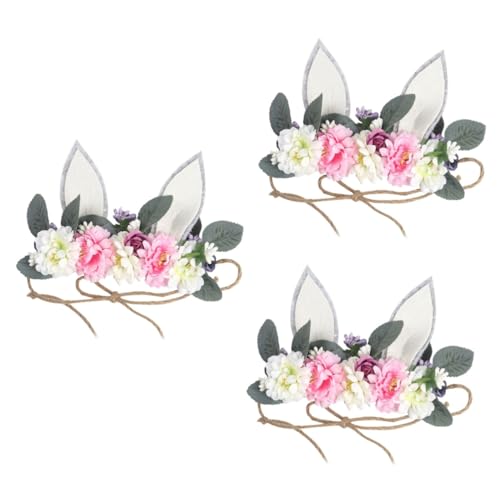 GALPADA 3St Hasenohren Stirnband mit Blumen kinder blumenkranz weihnachtsgeschenke weihnachtspresent bescherung weihnachten Tiara Ostern Kopfbedeckung die Blumen künstliche Fräulein von GALPADA
