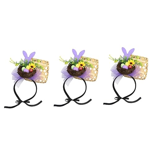 GALPADA 3st Vogelnest Stirnband Osterhasenohren Stirnband Hasenhaarband Kostümzubehör Für Die Osterparty Party-haarschmuck Elf Haarband Rattan Karikatur Violett Geschenk Fräulein von GALPADA