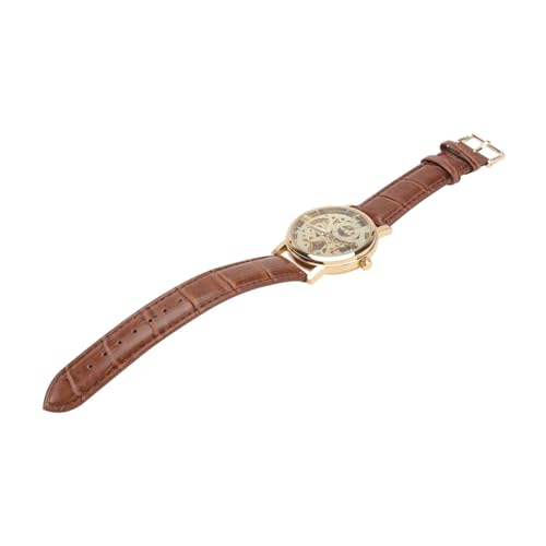 GALPADA 3stücke Herren Mechanische Armbanduhr Mit Pu-Armband Automatische Skelettuhr Und Braun Edelstahl-Material Präzise Zeitmessung Für Täglichen Gebrauch von GALPADA