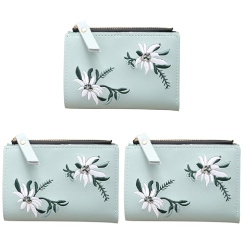GALPADA 3stücke Kurzer Dünner Studentengeldbeutel Mit Reißverschluss Und Stickerei Praktisch Für Alltag Geeignet Für Damen Und Mädchen Sanftem Grün von GALPADA