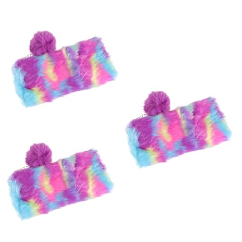 GALPADA 3stücke Rainbow Plüsch Federmäppchen Großer Aufbewahrungstasche Für Studenten Vielseitig Einsetzbar Für Schreibwaren Kosmetik Und Digitale Produkte Mit Plüschball von GALPADA