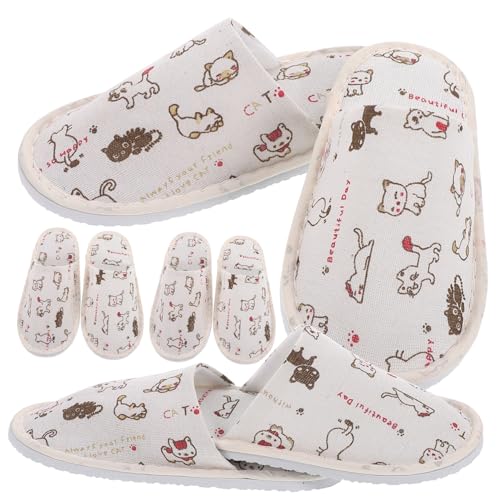 GALPADA 4 Paare Einweg Hausschuhe mit Geschlossener Zehe Rutschfeste Leichte Hotelschuhe für Damen und Herren Cartoon Design für Zuhause Reise Spa und Hotelgebrauch von GALPADA