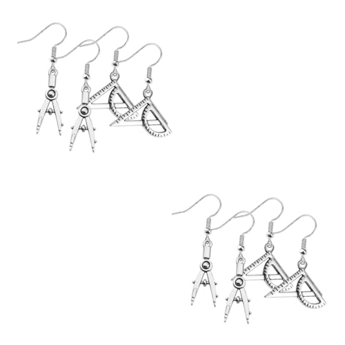 GALPADA 4 Paare Einzigartige Ohrringe Mathe-ohrstecker Kompass-ohrringe Mathematik Ohrringe Aus Asymmetrischer Lineal-ohrring Asymmetrische Ohrringe Ohrhänger Damen Haupt Zirkel von GALPADA