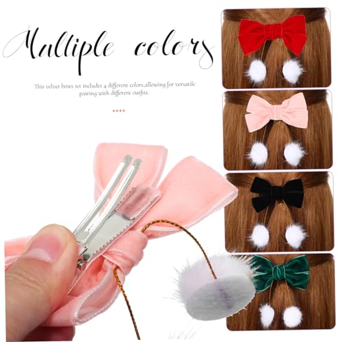 GALPADA 4 Paare Samt Haarschleifen Clips für Mädchen Weiche Sichere Haarnadeln mit Schleifen und Bommel Kleine Haarspangen für Kleinkinder und Festliche Anlässe Vielseitiger Haarschmuck von GALPADA
