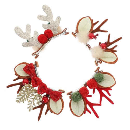 GALPADA 4 Paare Weihnachtliche Rentier Geweih Haarspangen Antler Haarklammern für Mädchen Damen Festliche Haar Accessoires Sicherer Halt Langlebig Niedlicher Kopfschmuck von GALPADA