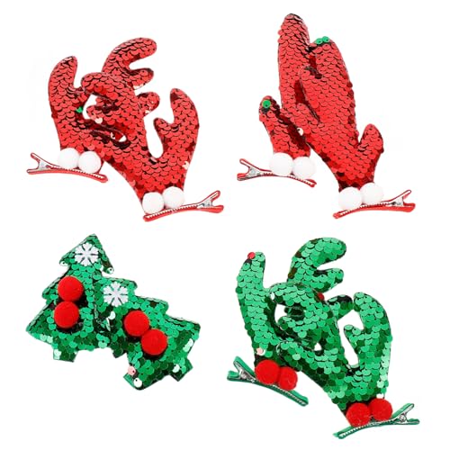 GALPADA 4 Paare Weihnachts Hirschgeweih Haarklammern mit Glitzer Weihnachtliche Haarschmuck Clips Bunte Xmas Haarspangen für Mädchen und Frauen Festliche Haaraccessoires für von GALPADA