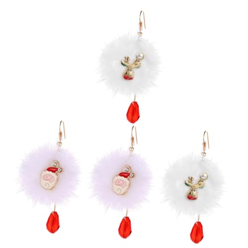 GALPADA 4 Paare Weihnachtsohrringe Damen Dangle Ohrhänger mit Flauschigen Kugeln und Kristallrot Leichtes Legierungsmaterial Festliche Weihnachtsdeko Schmuck für Party und Alltag von GALPADA