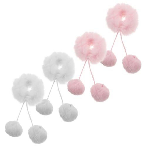 GALPADA 4 Stück Flauschige Haargummis mit Pompons Weiche Haarschonende Haarbänder für Mädchen und Damen Kuschelige Warme Herbstaccessoires für Zöpfe Dutt und Alltagsfrisuren von GALPADA