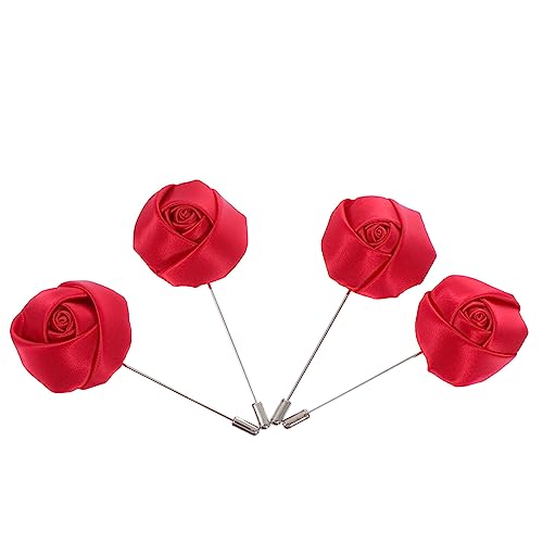 GALPADA 4 Stück Gewickelte Rosenkorsage Männer Krippe Eingerichtet Weihnachtsdeko Rosenblumenbroschen Ansteckblume Mit Rosenblüten Rosafarbene Brustnadel Rot Lange Nadel Aus Metall von GALPADA