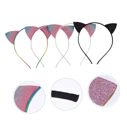 GALPADA 4 Stück Glitzernde Katzenohren Haarreif Haarband Pailletten Stirnband Bunt Katzen Accessoire für Party Festival Halloween Cosplay von GALPADA