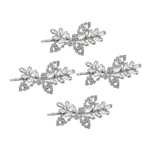 GALPADA 4 Stück Haarschmuck Damen Haarspangen mit Funkelnden Strass Blättern Silberfarbene Haarklammern Haaraccessoires für Alltag Party und von GALPADA