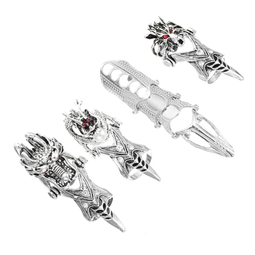 GALPADA 4 Stück Halloween Schädel Fingerringe aus Verstellbar Flexibles Gelenkdesign Punk Stil für Herren Cosplay Party und Alltag von GALPADA
