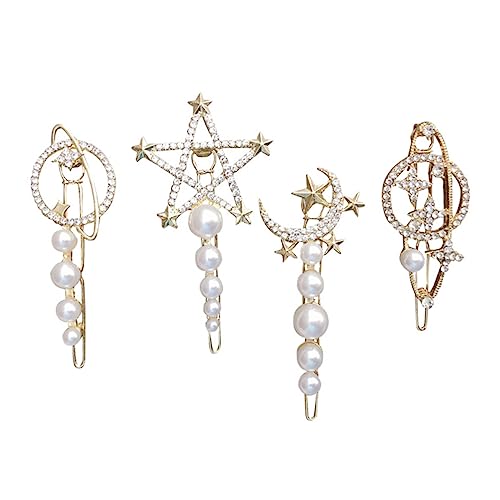 GALPADA 4 Stück Perlen Haarspangen Teilig mit Planet und Mond Design Haarclips für Damen und Mädchen Modischer Haarschmuck für Partys Hochzeiten Weihnachten und Vielseitige Frisuren von GALPADA