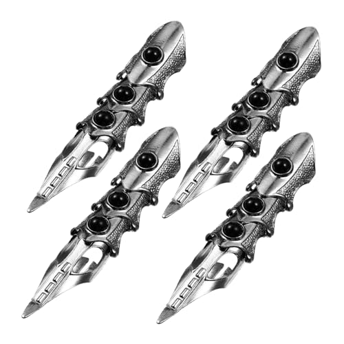 GALPADA 4 Stück Punk Gothic Gelenkring Vollfinger Schmiedeeisen Klauenring Halloween Kostüm Schmuck Unisex Verstellbar Leicht und Robust für Cosplay Party von GALPADA