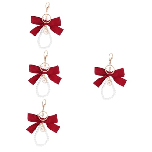 GALPADA 4stücke Bowknot Perlen Schlüsselanhänger Eleganter Schlüsselring Mit Charmantem Schleifen-Design Und Zarten Perlen Als Taschenanhänger Für Weinrot von GALPADA