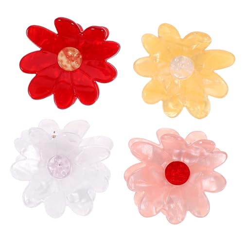 GALPADA 4 Stück Teiliges Blumen Haarklammer mit Krallenverschluss Stabile Haarklammern in Weiß Rot Gelb Modische Haarspangen für Mädchen und Damen Vielseitig für Partys und Alltag von GALPADA