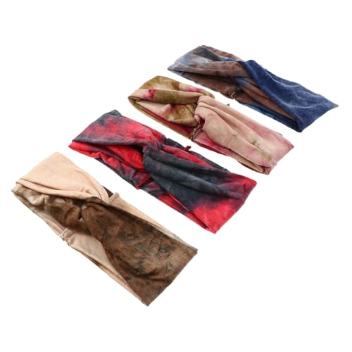 GALPADA 4 Stück Teiliges Elastisches Sporthaarband Damen Geknotetes Fitness Stirnband in Boho Stil Rutschfestes Yoga Headwrap für Laufen und Training Farben Schwarz Rot Blau Khaki Weinrot von GALPADA