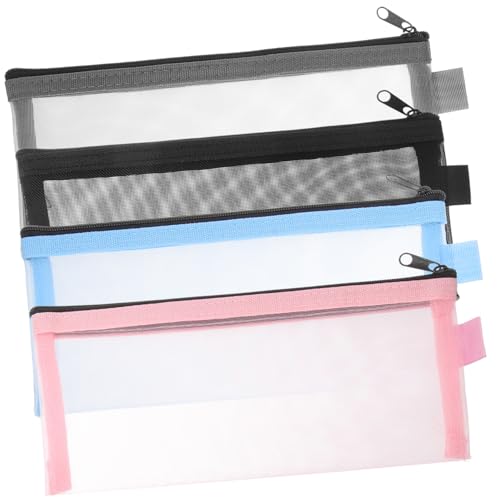 GALPADA 4 Stück Teiliges Federmäppchen aus Verschleißfestem Nylonnetz mit Reißverschluss Transparente Stifttasche in Schwarz Blau und Leichte Aufbewahrungstaschen für Schule Büro und von GALPADA