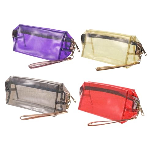 GALPADA 4 Stück Teiliges Holographisches Kosmetiktäschchen Irideszente Make Up Taschen mit Metallreißverschluss Leichtes Reise Organizer für Frauen in Rot Schwarz Violett und Orange von GALPADA
