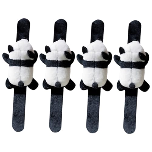 GALPADA 4 Stück Teiliges Panda Plüsch Slap Armband Weiche Kinderarmbänder aus Hochwertigem Sanft zur Haut Verstellbare Niedliche Cartoon tier Partyzubehör für Jungen und Mädchen von GALPADA