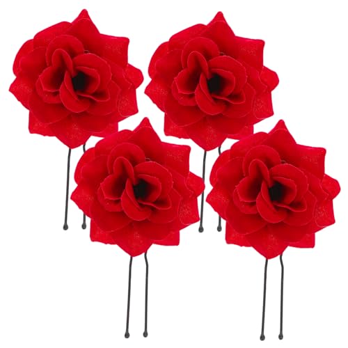 GALPADA 4 Stück Teiliges Retro Haarschmuck Damen Samtrote Rosen Haarnadeln Langlebig Mehrlagige Blüten Eleganter Kopfschmuck für Hochzeit Party Festliche Anlässe von GALPADA