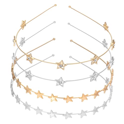 GALPADA 4 Stück Teiliges Stern Haarreif mit Funkelnden Strasssteinen Modische Fünfzackige Stern Stirnbänder in Gold und Silber Eleganter Brautschmuck für Hochzeit Party und Festliche von GALPADA