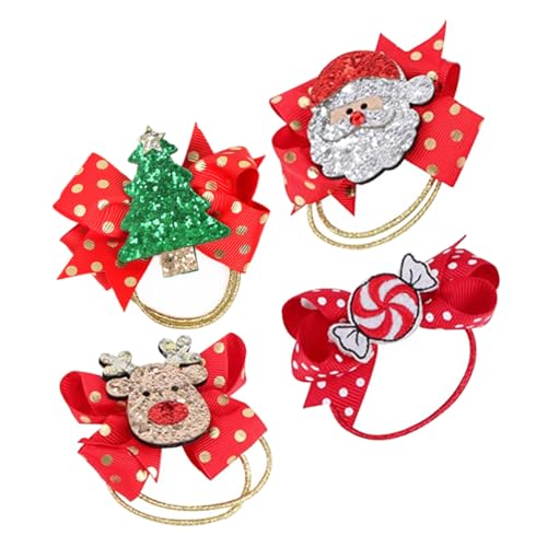 GALPADA 4 Stück Teiliges Weihnachts Haarband mit Glitzer Schleifen Niedliche Haargummis für Mädchen Festliche Haaraccessoires für Ponytail und Dutt für Weihnachtsfeiern und Alltag von GALPADA