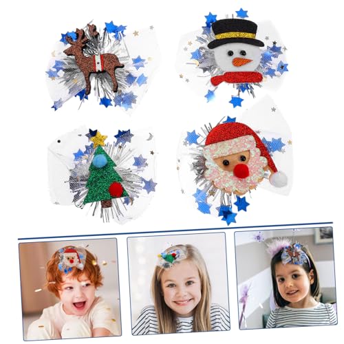 GALPADA 4 Stück Teiliges Weihnachts Haarclip für Mädchen Leichte Mini Haarspangen mit Schneemann Weihnachtsmann Tannenbaum Rentier Festliche Haarschmuck für Party Kostüm und von GALPADA