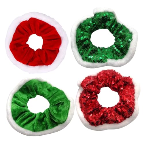 GALPADA 4 Stück Teiliges Weihnachts Haargummi Elastische Haargummis für Damen Festliche Ponytail Halter in Rot Grün mit Glitzer und Vielseitig für Partys Sport und Alltag Geeignet von GALPADA
