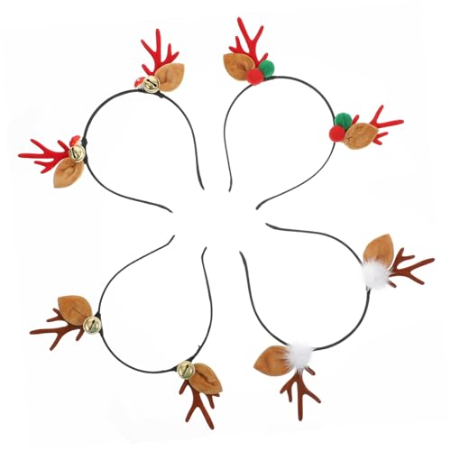 GALPADA 4 Stück Teiliges Weihnachts Haarreif mit Süßen Rentiergeweihen Weihnachtlicher Kopfschmuck für Festliche Haarbänder für Xmas Party und Kostümfeier Haarornamente von GALPADA