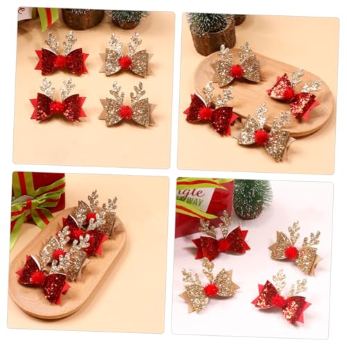 GALPADA 4 Stück Teiliges Weihnachts Haarspangen für Mädchen Glitzernde Rentier Haarclips mit Schleifen Festlicher Haarschmuck für Weihnachtsfeiern und Geschenkidee von GALPADA