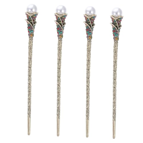 GALPADA 4 Stück Vintage Haarnadeln mit Perlen und Funkelnden Strasssteinen Leichte Elegante Haarstäbchen für Festliche Anlässe DIY Frisuren Damen und Mädchen Chinesischer Stil von GALPADA