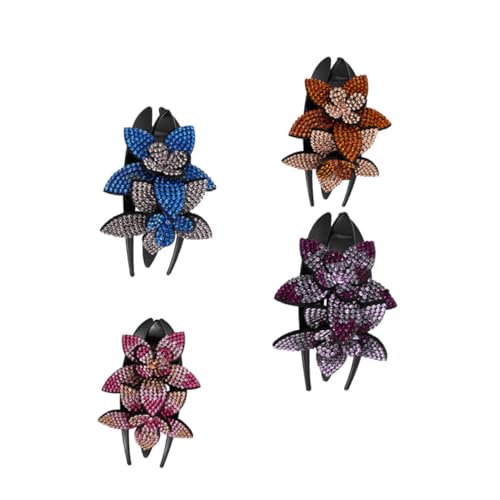 GALPADA 4 Stück Wasserstrahlverzierte Teiliges Haarspangen mit Doppelblumen Große und Kleine Haarklammern in Farbverlauf Violett Blau Champagner und Langlebig und Modisch für Damen und von GALPADA