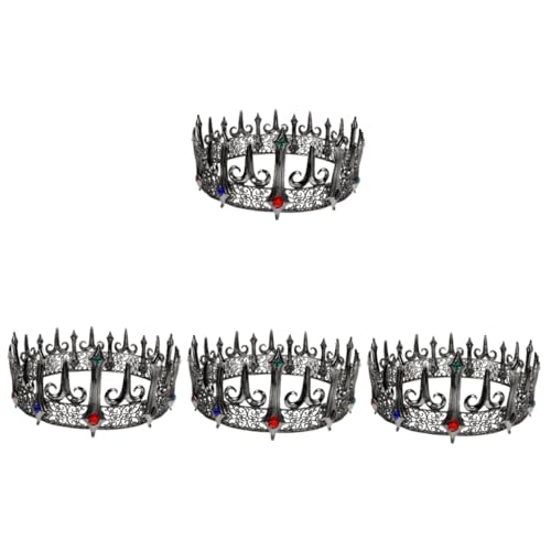 GALPADA 4 Stück gotische Krone Kleidung Retro-Krone Kronenstütze alte Krone Kronen-Stirnband Cosplay Requisiten Farbiger Diamant Haarkrone Männer und Frauen Kopfbedeckung Zinklegierung von GALPADA