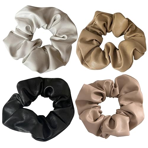 GALPADA 4 Stücke Elastische Haarbänder für PU Leder Haargummis Haaraccessoires für Mädchen Pferdeschwanzhalter Minimalistisches Design von GALPADA