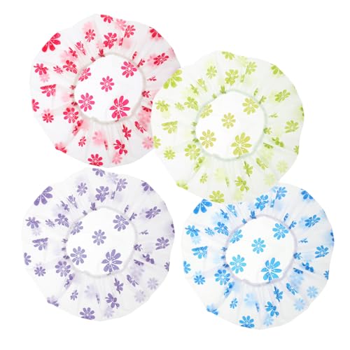 GALPADA 4Stücke Duschhauben für Damen Wasserdichte Haarhüte mit Punktdruck Wiederverwendbar für Lange und Kurze Haare Vielseitig Einsetzbar im Bad und Beim Färben von GALPADA