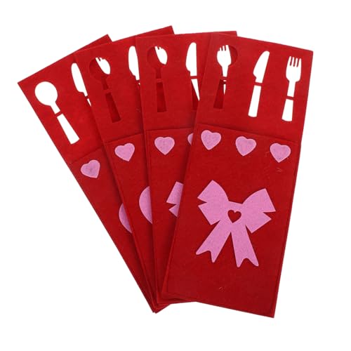 GALPADA 4stücke Herz Muster Besteck Tasche Filz Besteckhalter Vintage Für Picknick Party Hochzeit Valentinstag Utensilien Aufbewahrung Hülse Geschirrhalter von GALPADA