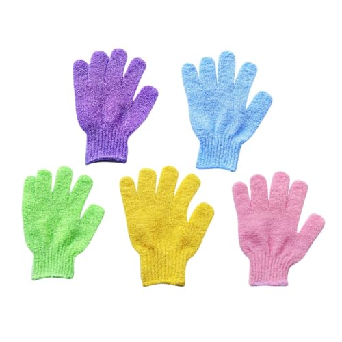 GALPADA 5 Paare Peelinghandschuhe Fünf Finger Badehandschuhe Exfoliating Body Scrub Gloves für Männer Frauen Dehnbar Einseitig Verwendbar Sanftes Duschpeeling Geeignet für Sauna und von GALPADA