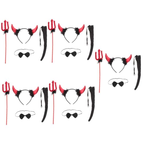 GALPADA 5sätze Teufel Kostüm Set Mit Hörnern Haarreif Fliege Und Für Halloween Karneval Und Kostümpartys Leicht Und Haltbar Für Erwachsene von GALPADA