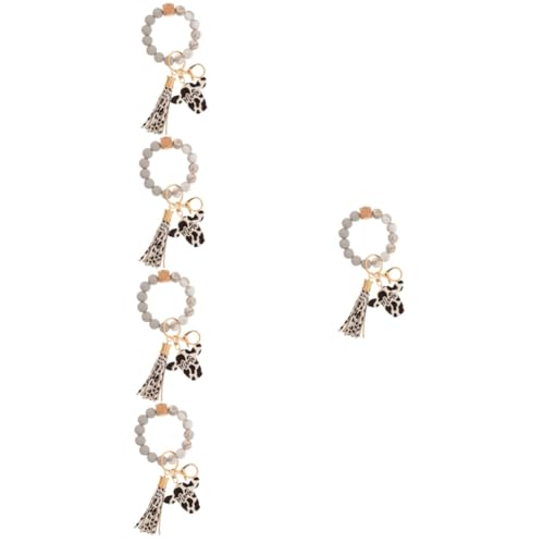 GALPADA 5stücke Bead Keychain Armband Mit Kuh- Silikonperlen Handgelenk Schlüsselanhänger Stylischer Schlüsselring Für Frauen Handlich Und Leicht Attraktives Design Mit Quaste von GALPADA