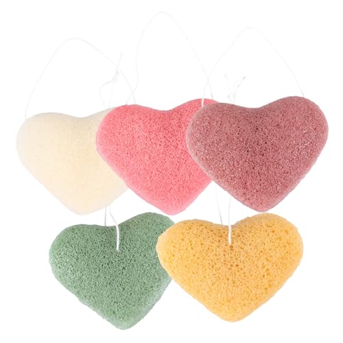 GALPADA 5 Stück Gesichtsschwämme Herzform Sanfte Peeling Schwämme zur Tiefenreinigenden Gesichtsreinigung Wiederverwendbare Make Up Entferner Tragbar für Damen und Herren Farben von GALPADA