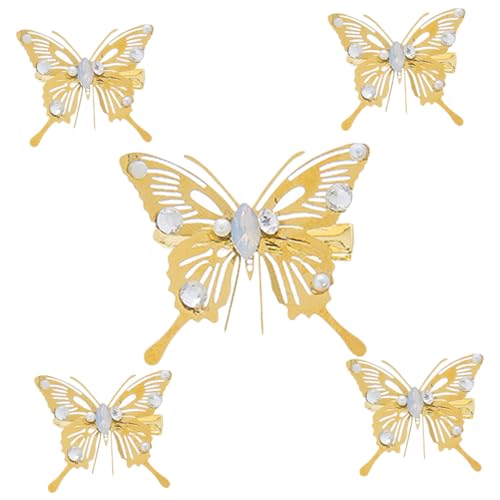 GALPADA 5 Stück Teiliges Goldfarbene Legierung Schmetterlings haarspangen mit Perlen Filigrane Haarclips für Damen Eleganter Kopfschmuck für Hochzeit Party und Festliche Anlässe von GALPADA