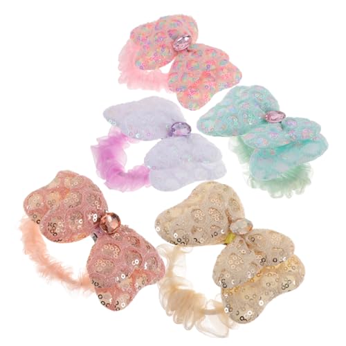 GALPADA 5 Stück Teiliges Haargummi Mädchen Doppellagige Gepolsterte Elastische Haargummis mit Pailletten schleifen Weich und Dehnbar für Pferdeschwanz Ponytail für Kleinkinder und Junge von GALPADA