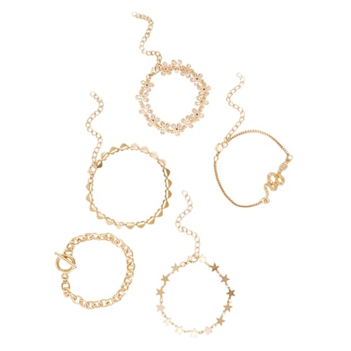 GALPADA 5 Stück Teiliges Verstellbares Stapelbares Damenarmband Gold mit Ketten Gliederdesign Geeignet für Alltag Partys und Festliche Anlässe Vielseitig Kombinierbar und Langlebig von GALPADA