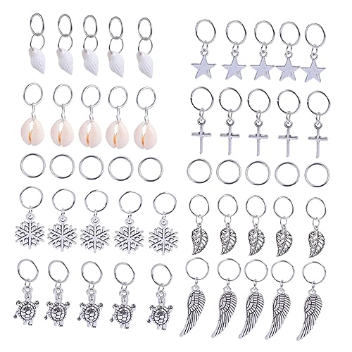 GALPADA 50stücke Haarschmuck Ringe Für Zöpfe Metall Haar Charms Mit Blättern Sternen Diy Haarschmuck Für Partys Und Festlichkeiten Silber von GALPADA