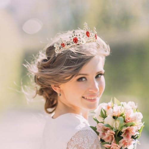 GALPADA 5st Krone Haarschmuck Prinzessin Krone Kronenaufsatz Aus Menschlichem Haar Kronen-haarspange Hochzeits-tiara Retro-königin-kopfschmuck Kronen-tiara Abschlussball Rot Zylinder Braut von GALPADA